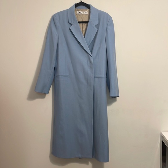 Zara blue long coat XS NWOT - Picture 4 of 10